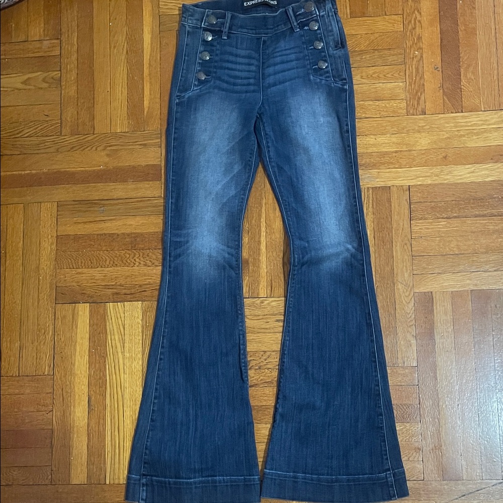 Express High Rise Buttoned Blue Jeans - Picture 2 of 6